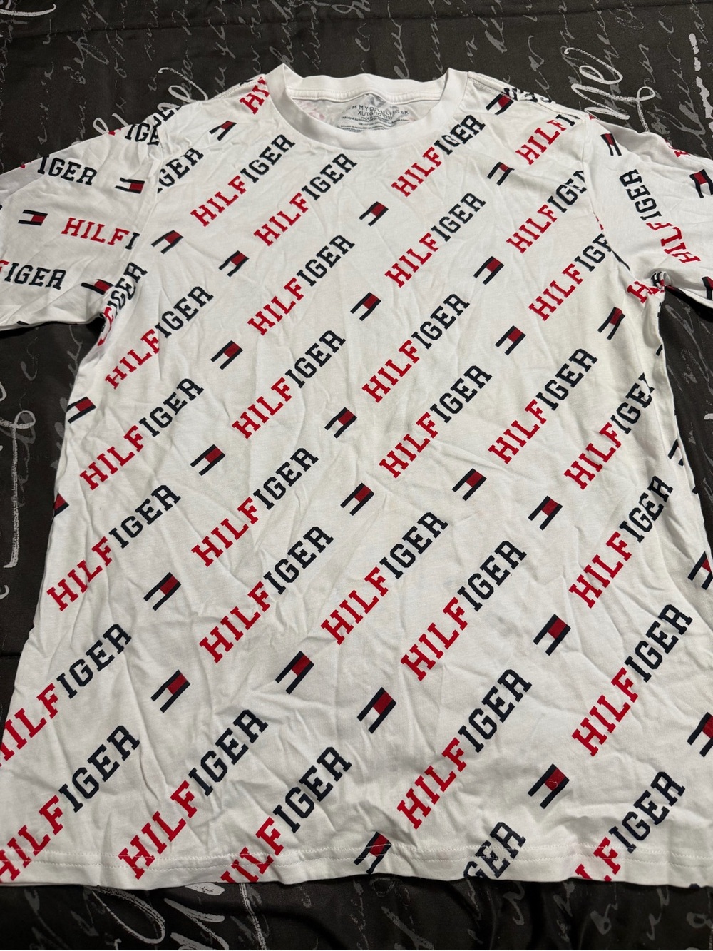 Tommy Hilfiger White Tee with Red & Navy Logo Print